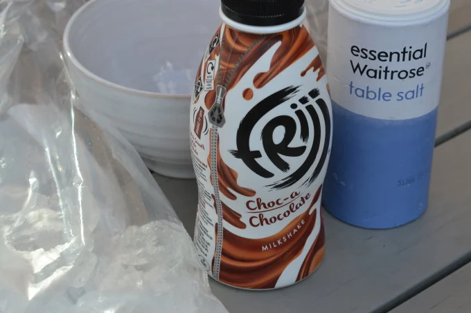 Ingredients for making ice cream with ice and salt