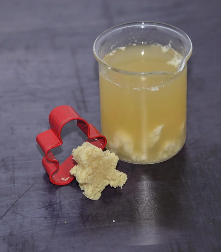 Plastic milk ornament crafted from curds. Image is sourced from a science book.