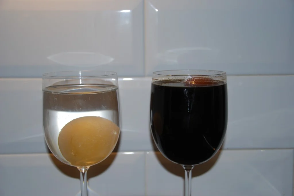 eggs with no shell in water and concentrated sugar solution