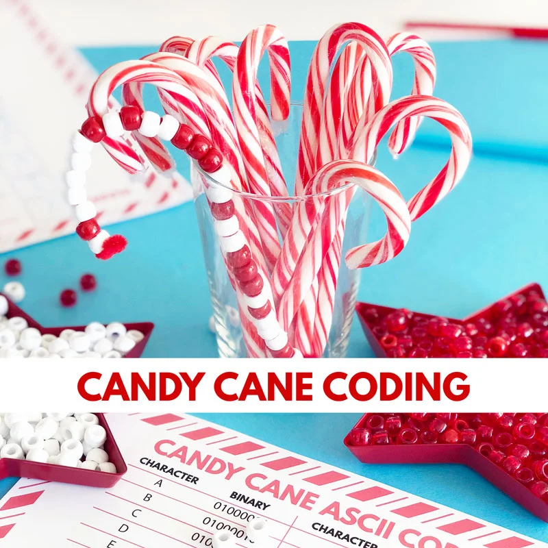 candy cane coding bead craft with binary code