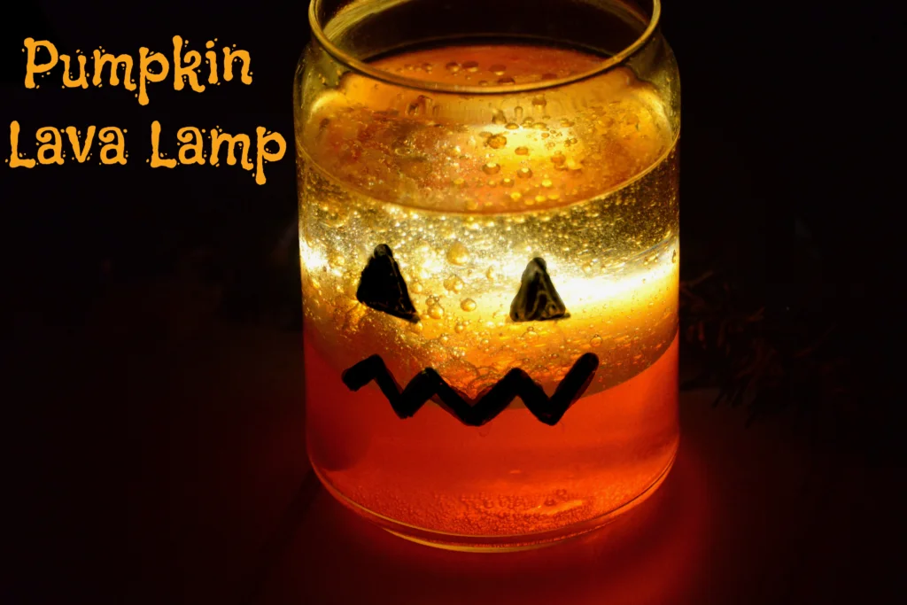 Pumpkin lamp made with oil and colored water