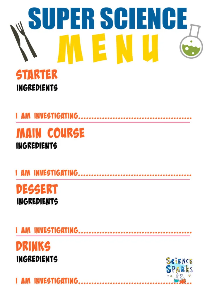 Super science menu planner for a meal of science experiments
