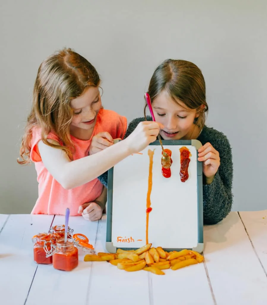 kids testing different ketchup viscosities