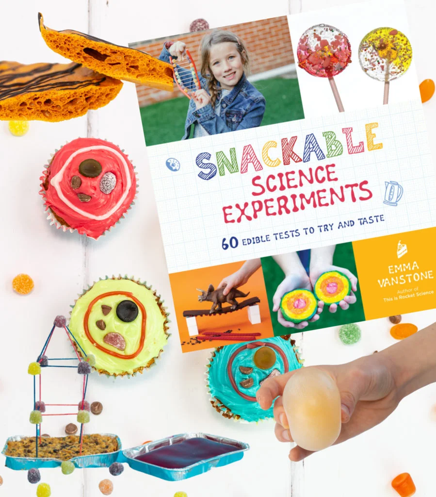 Cover of Snackable Science with various edible experiments