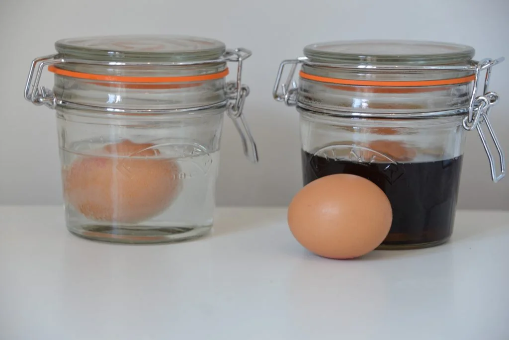egg in a jar covered with vinegar for a tooth decay experiment